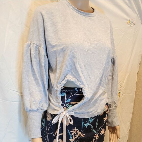 Zara basic Gray Knotted Front Lantern Sleeve Plain  light weight Sweatsh… - Picture 14 of 15